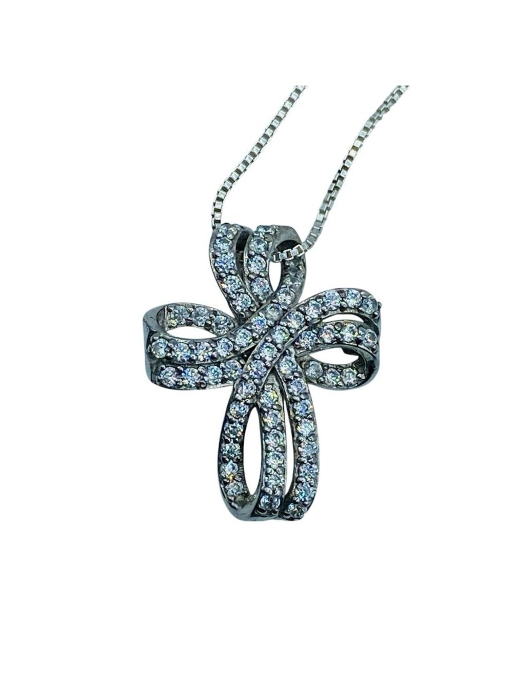 Sterling Silver 925 Looped Cross Pendant Necklace Signed 18in Chain